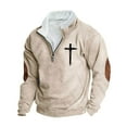 thumbnail image 3 of DDAPJ pyju Men's Quarter Zip Sweatshirt Faith Jesus Cross Graphic Sweatshirts Oversized Fleece Pullover Vintage Casual Stand Collar Sweatshirt with Elbow Patches s Today Khaki L, 3 of 4
