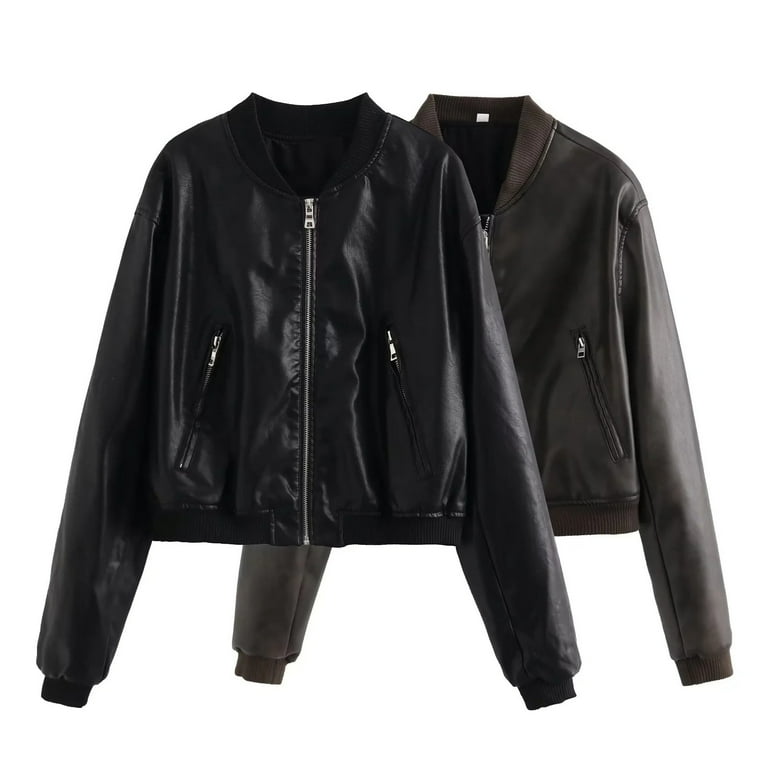 Zara Faux Leather Bomber Jacket Frill Leather Jacket Zara Women's