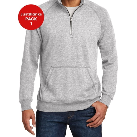 JustBlanks Men's Long Sleeves Lightweight Fleece 1/4-Zip Reverse Coil Zipper Cotton-Poly Casual Pullover Sweater for Men - Heathered Navy - X-Small