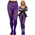 thumbnail image 2 of ToBeInStyle Womens Colorful Opaque Striped Tights Pantyhose Stocking Hosiery - Black/Purple - One Size, 2 of 6