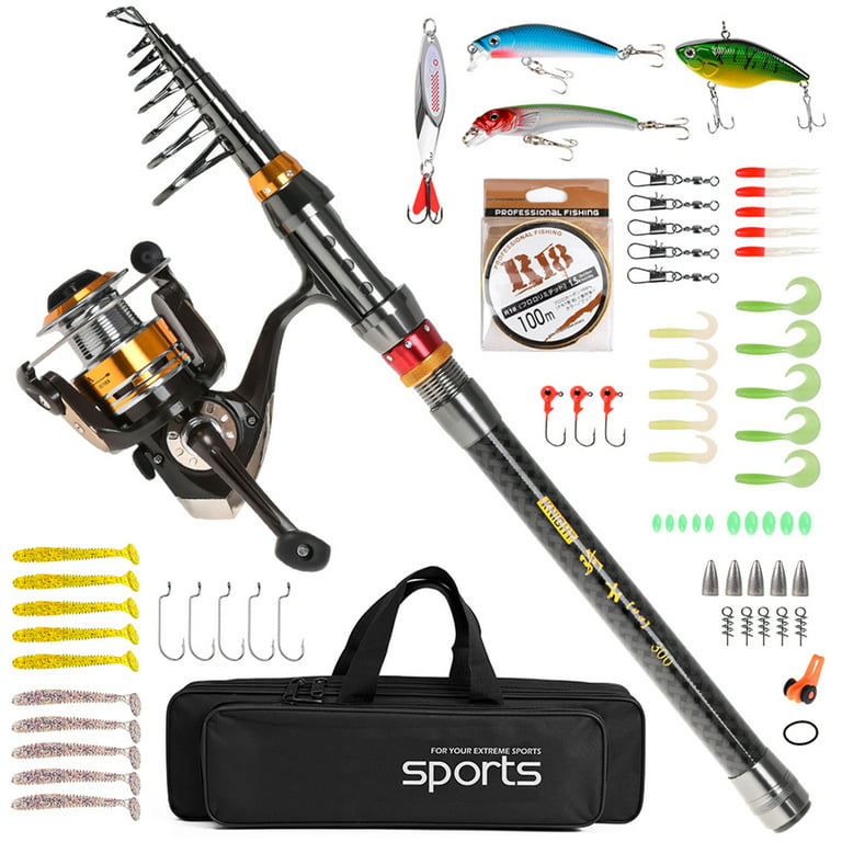 Leo Fishing Rod and Reel Combo Carbon Fiber Telescopic Fishing Rod with Reel Combo Carrier Bag Case Saltwater Freshwater Travel Fishing Lures Jig