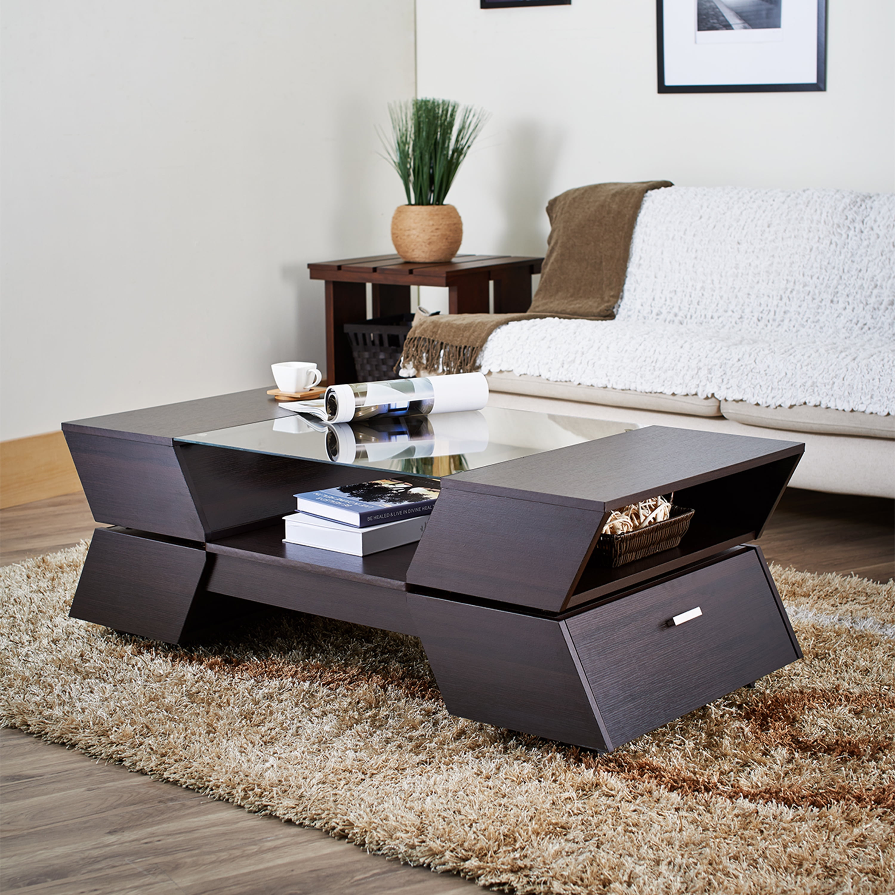 Furniture of America Colston Contemporary Glass Top Coffee Table ...