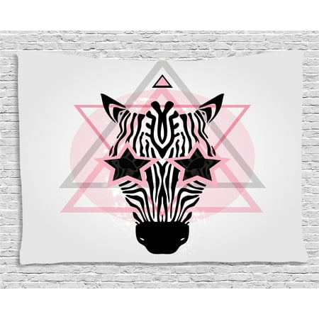 - Pink Zebra Tapestry, Zebra Head Star Eyes Boho Portrait Geometric Primitive Effect Ethnic, Wall Hanging for Bedroom Living Room Dorm Decor, 80W X 60L Inches, Baby Pink Black White, by Ambesonne