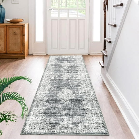 Washable Runner Rug 2x6 Runners Entryway Rug Boho Vintage Non Slip Kitchen Rugs Bathroom Rugs Bedroom Rug Throw Rugs Soft Stain Resistant Carpet for Laundry Hallway 2'x6' Grey