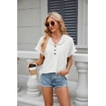 thumbnail image 6 of Summer Solid Color Button Hooded Drawstring Short Sleeve Women's T-Shirt Top, 6 of 10