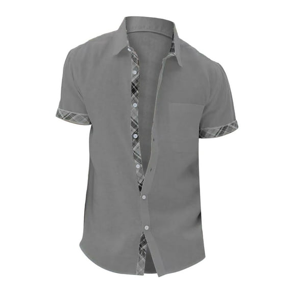 Beugl Mens Shirts Clearance, Men's Summer Casual Short Sleeve Button Down Shirt Cuff Collar Flip Collar Top Golf Shirts for Men, Polo Shirts for Men Grey XXXXXL