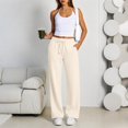thumbnail image 5 of Women's wide-leg athletic pants, high-waisted loose casual trousers with drawstring, flared athletic pants, jogging pants with pockets,Beige,XL, 5 of 5