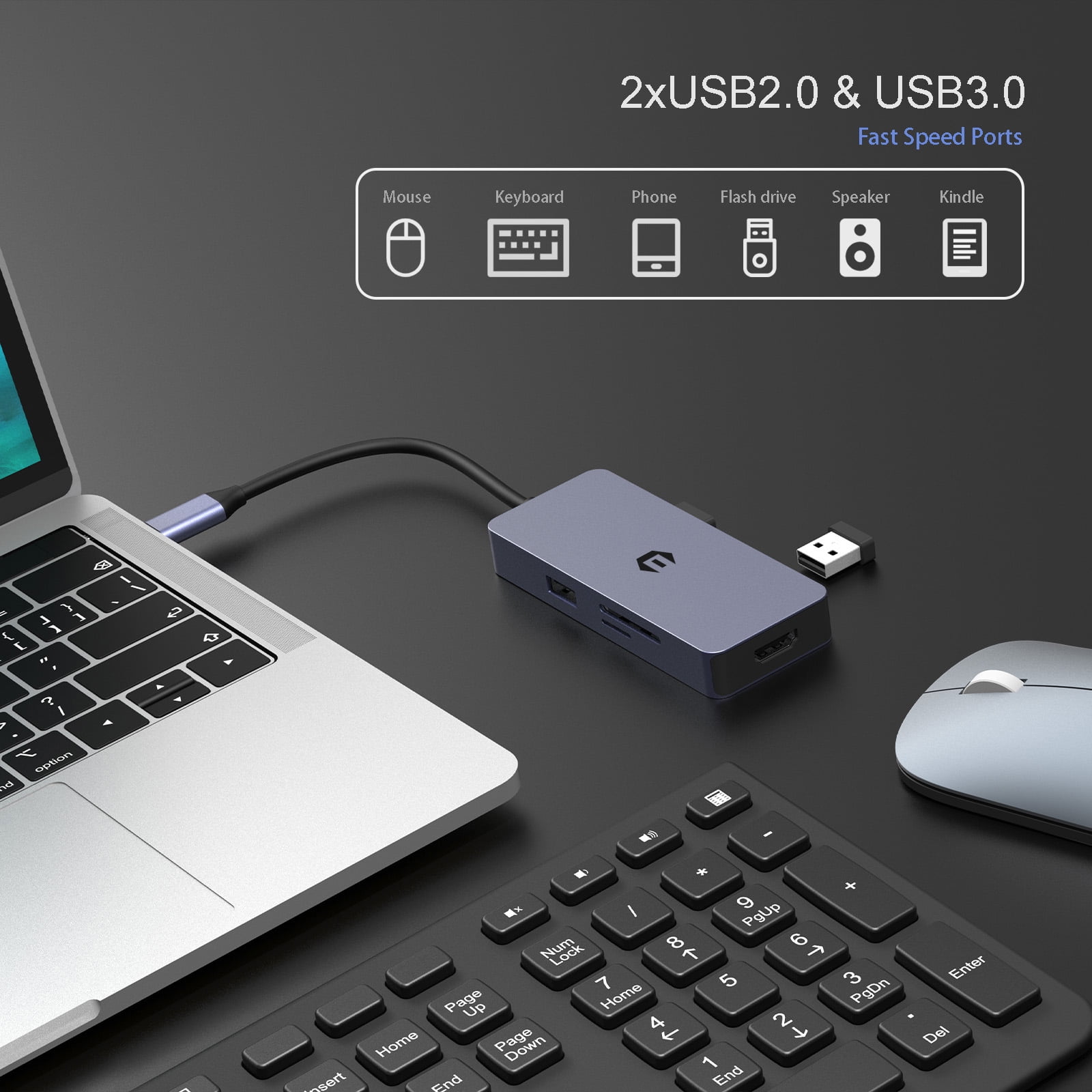 USB C Hub Multiport Adapter, 6-in-1 USB C Hub with 4K HDMI Output, 3. 0 USB-A Ports, SD Micro SD Card Reader, Type C Power Delivery, for Chromebook Pixel