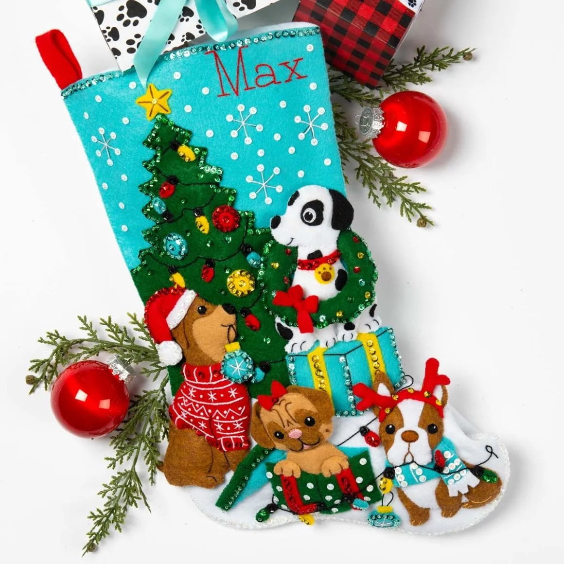 Bucilla Christmas Dogs 18 in Multicolor Felt Stocking Kit