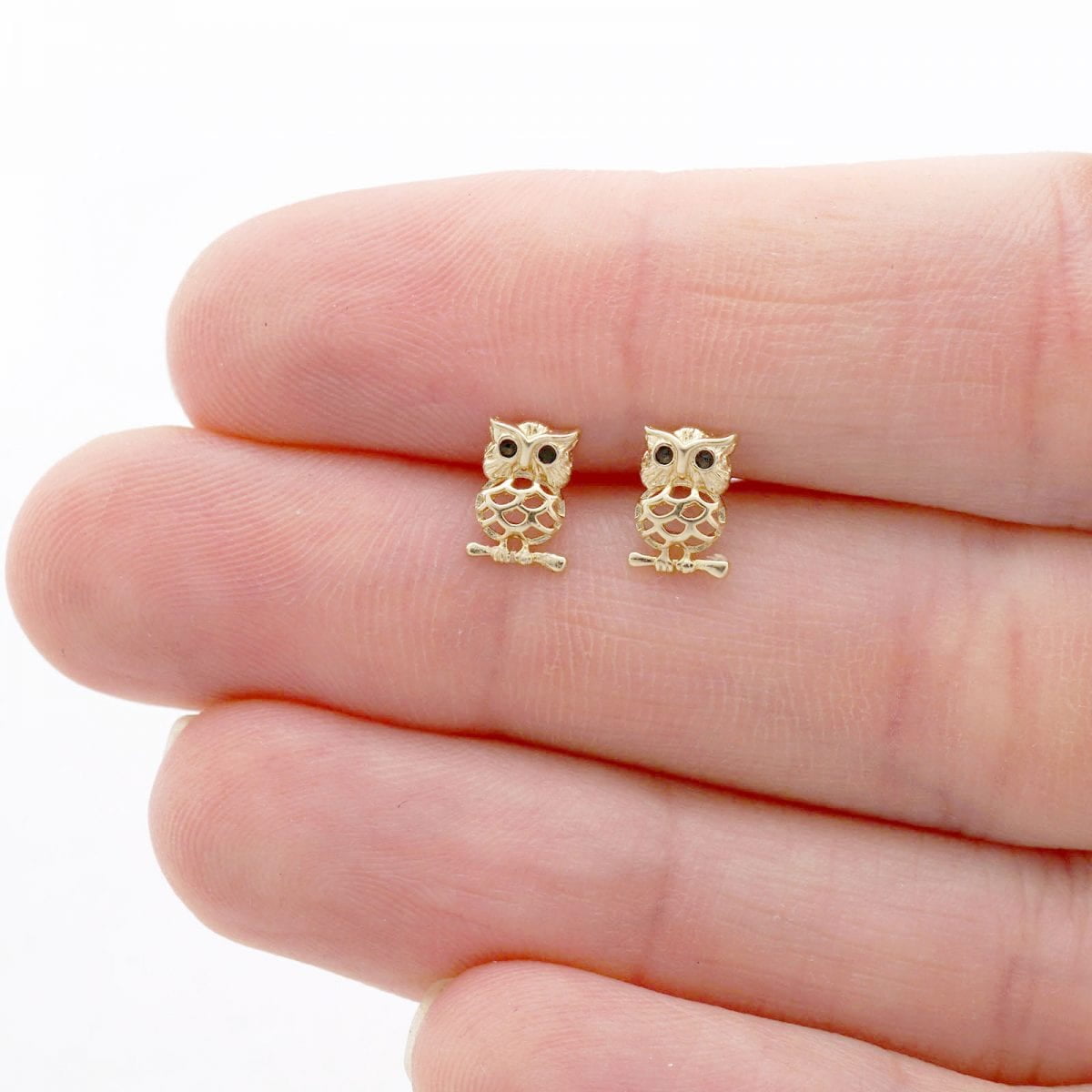14k Yellow & White Gold Natural Onyx & Ruby Owl Screwback Stud Kid Earrings 14k Yellow & White Gold Natural Onyx & Ruby Owl Screwback Stud Kid Earrings