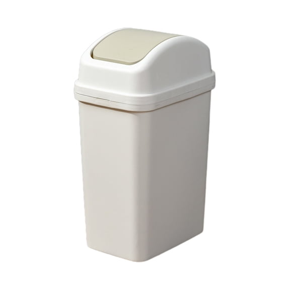 FYHALE Two Way Swing Lid Trash Can Gray, Plastic Garbage Bin with Inner Ring for Bathroom Office Bedroom, Small Space Desk Side Wastebasket