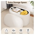 thumbnail image 5 of Oval Ottoman with Storage for Living Room, Modern Linen Fabric Foot Stools Ottoman, Upholstered Vanity Stool Foot Rest, Small White Storage for Bedroom, Entryway, Dorm, 5 of 8