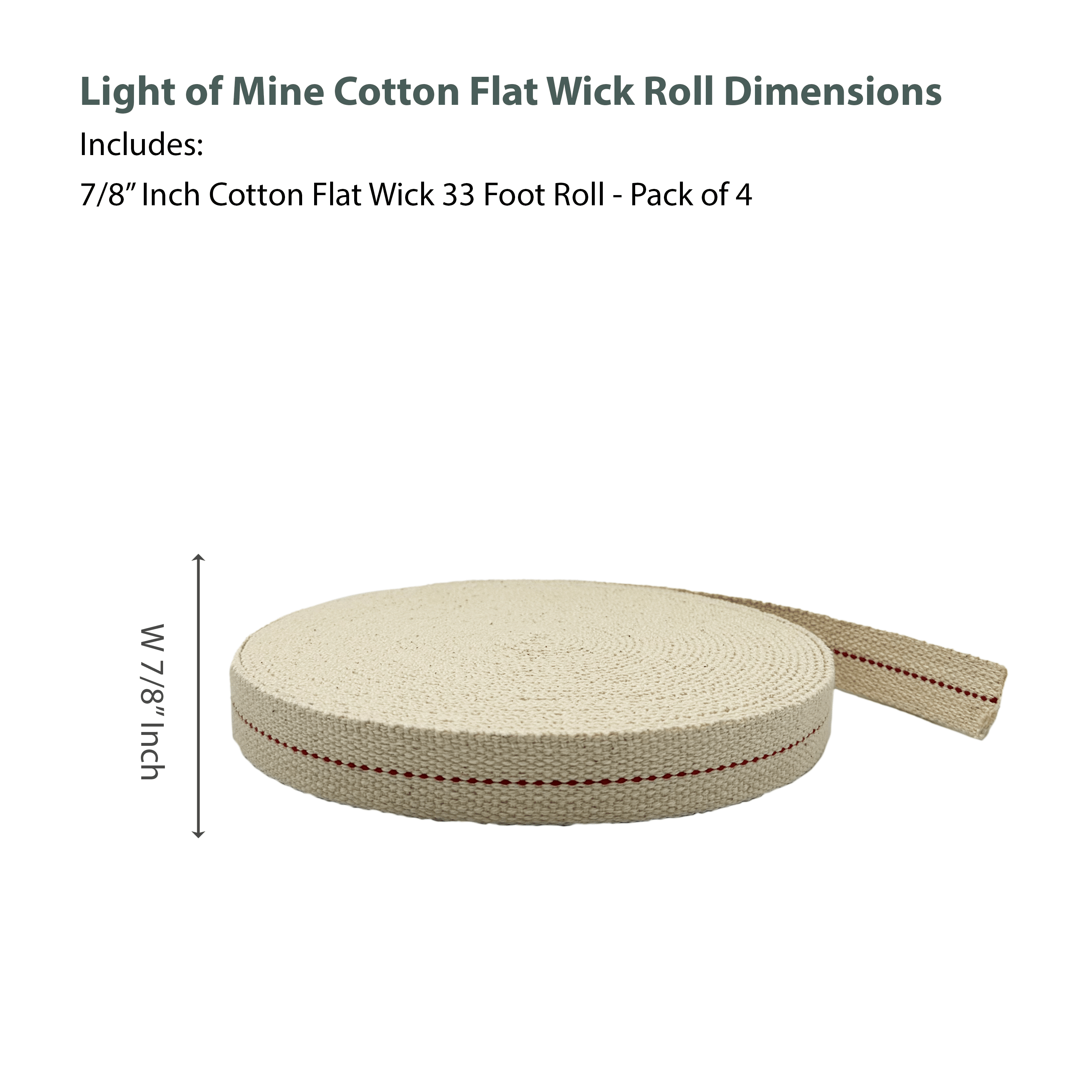 Light of Mine: 7/8" Inch 33' Foot, 100% Cotton Flat Wick - 4 Pack for Paraffin Oil, Kerosene Based Lanterns, and Oil Lamps with Genuine Red Stitch