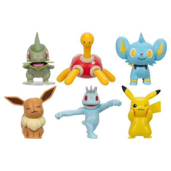 Pokémon Battle Figure 6 Pack - Features 2-Inch Battle Figures of Pikachu, Shuckle, Axew, Shinx,