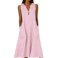thumbnail image 2 of Snorda Women's Striped Dress Summer Round Neck Sleeveless Striped Solid Color Casual Dress Flowy Sundress Ideal for Daily Wear Beach Vacation & Party, 2 of 7