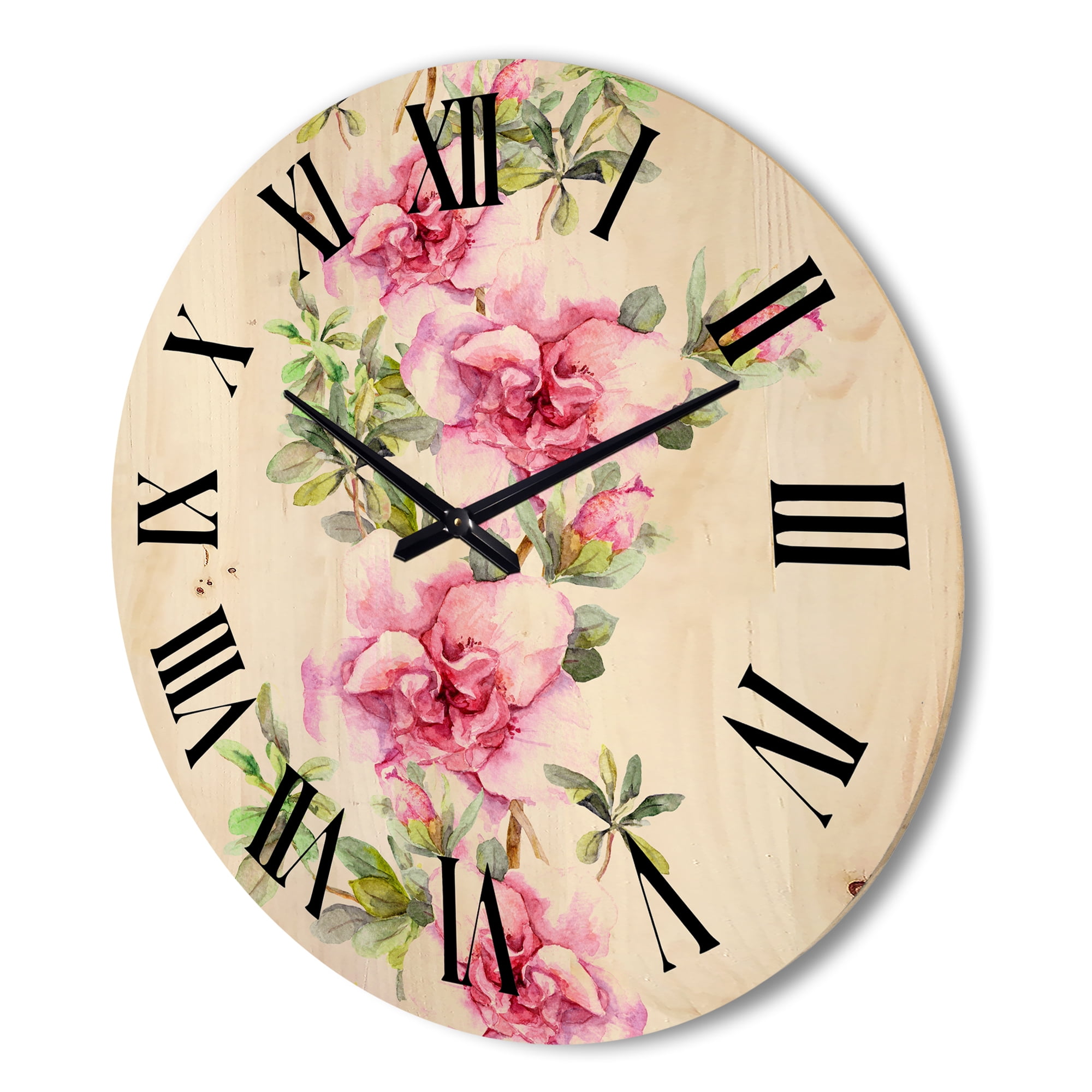 Designart 'Bouquet of Purple and Pink Flowers II' Farmhouse Wood Wall Clock