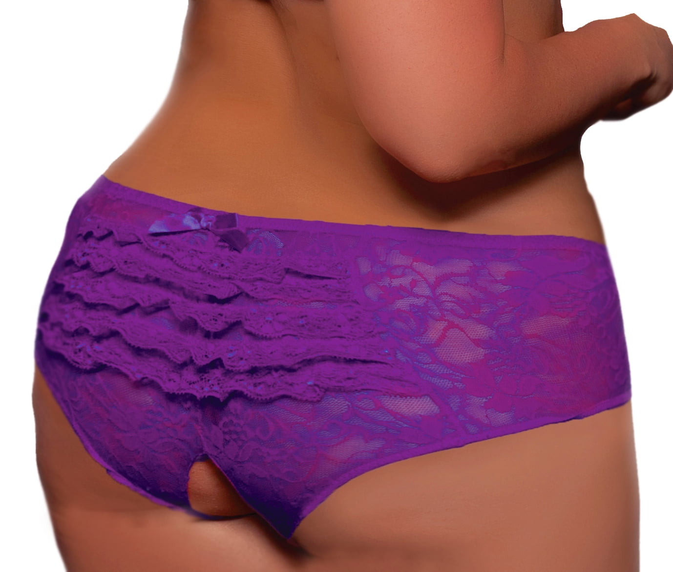 Lacy Line Plus Size Sexy Open Crotch Ruffled Back Floral Lace Panties