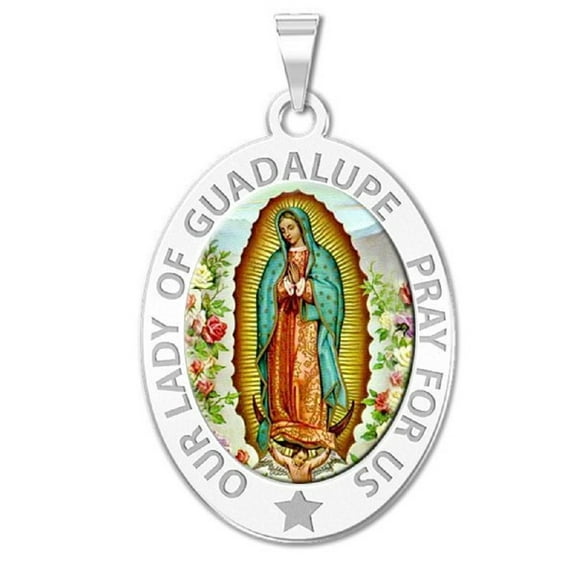 Picturesongold.Com Our Lady Guadalupe Religious Medal Necklace Pendants Adult 10k White Gold 1/2x2/3