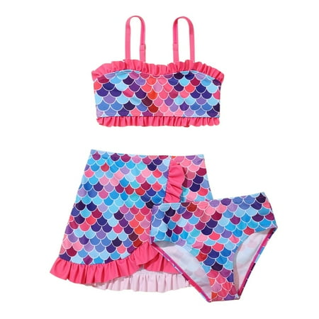 GYRATEDREAM 2-10Y Kid Girl s 3 Piece Swimsuits Mermaid Floral Bikini Bathing Suit with Cover Up Skirts