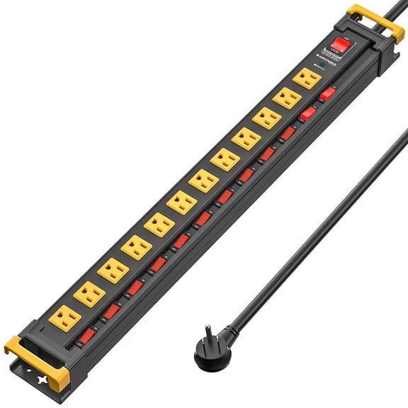 Green Box Innovations 12 Outlet Long Heavy Duty Power Strip with Individual Switches,3300J Surge Protector Metal Power Strip, Wide Spaced, 6Ft Cord Managment, ETL Listed
