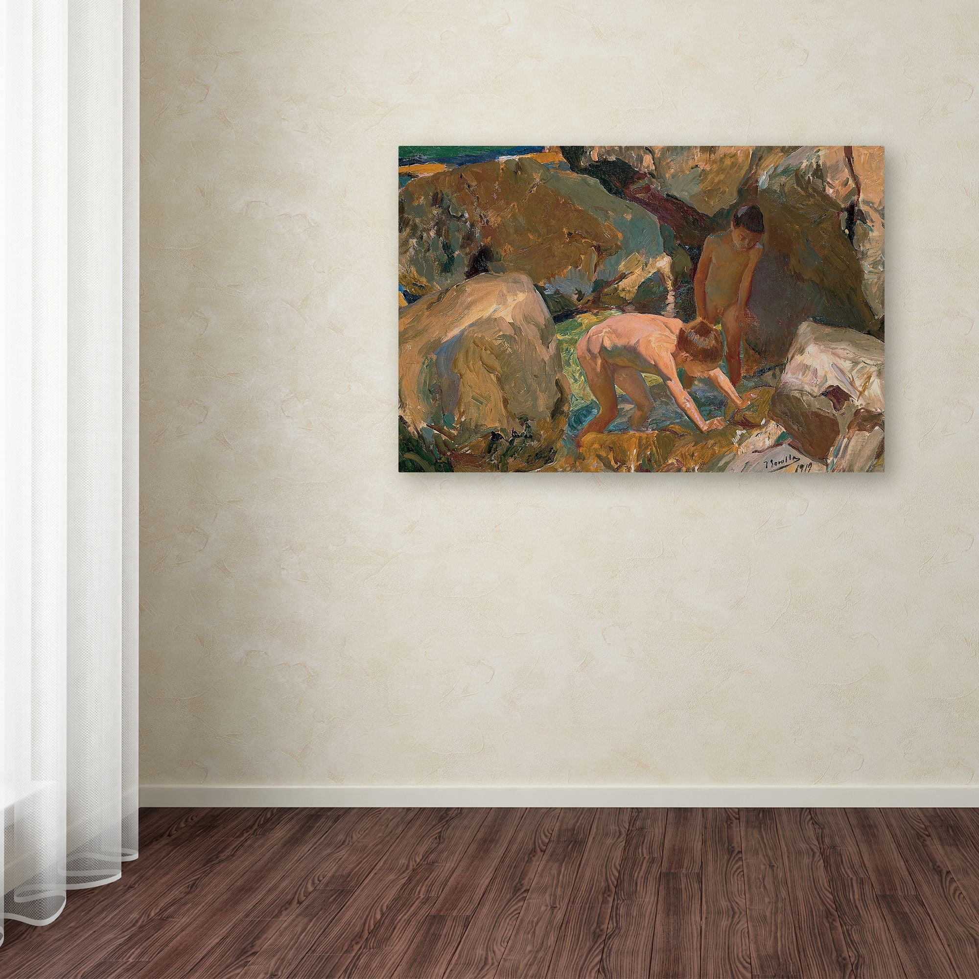 Trademark Fine Art 'Children Looking For Shellfish' Canvas Art by Joaquim Vayreda