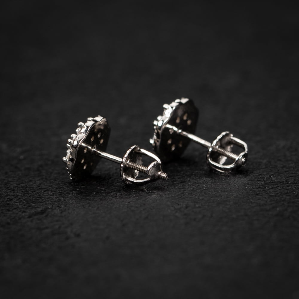 White Gold Plated 925 Sterling Silver Screw Back Post Iced Cz Round Flower Cluster Hip Hop Round Honey Comb Set Stud Earrings