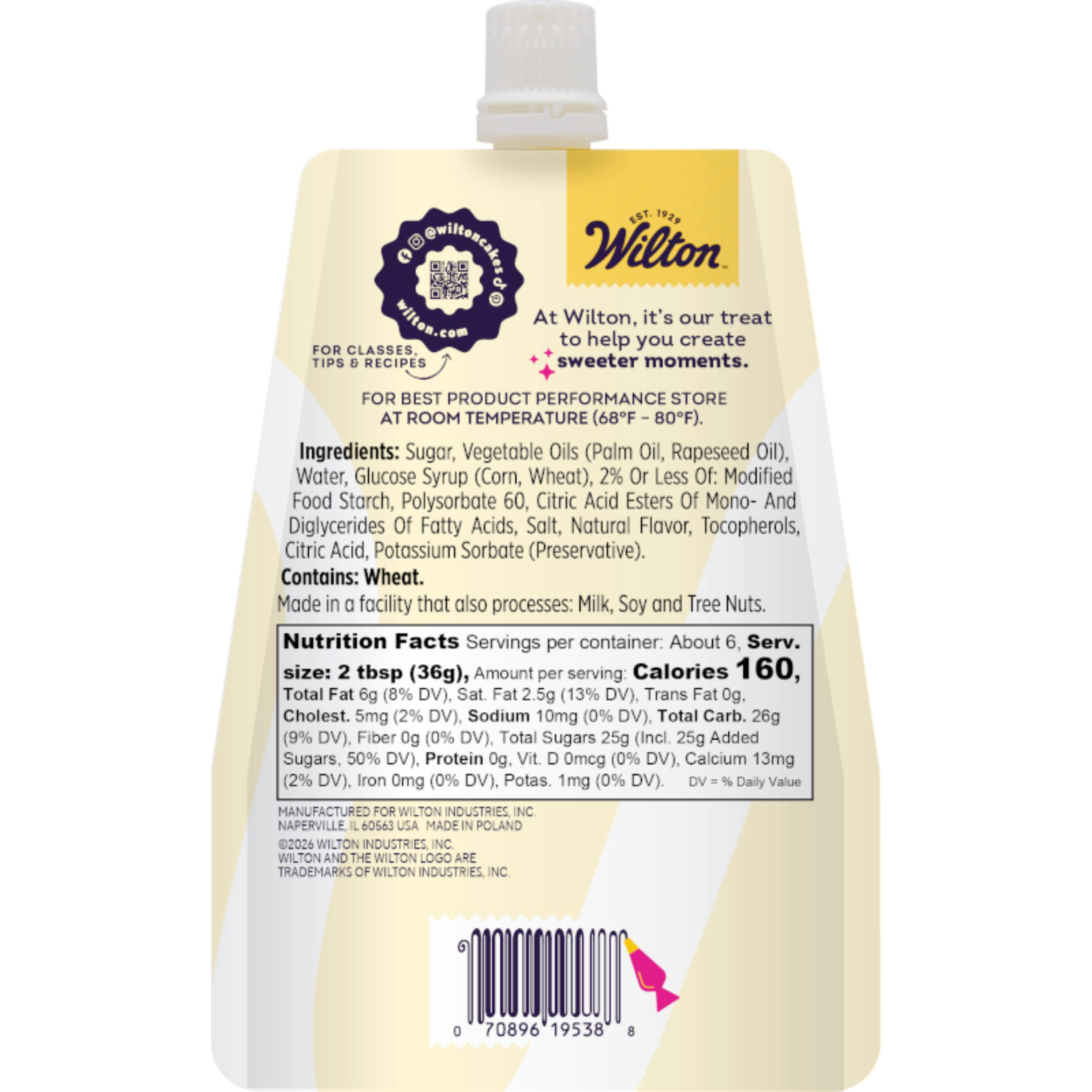 Wilton White Decorating Icing Pouch & 4 Piping Tips Vanilla-Flavored Medium Consistency 7.5 oz.