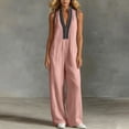 thumbnail image 2 of VBVC Women's Sleeveless V-Neck Wide Leg Jumpsuit, Summer Zipper Palazzo Pants For Women, Ladies' Stand Collar Boho One Piece Outfit with Pockets,Pink,S-2XL, 2 of 6