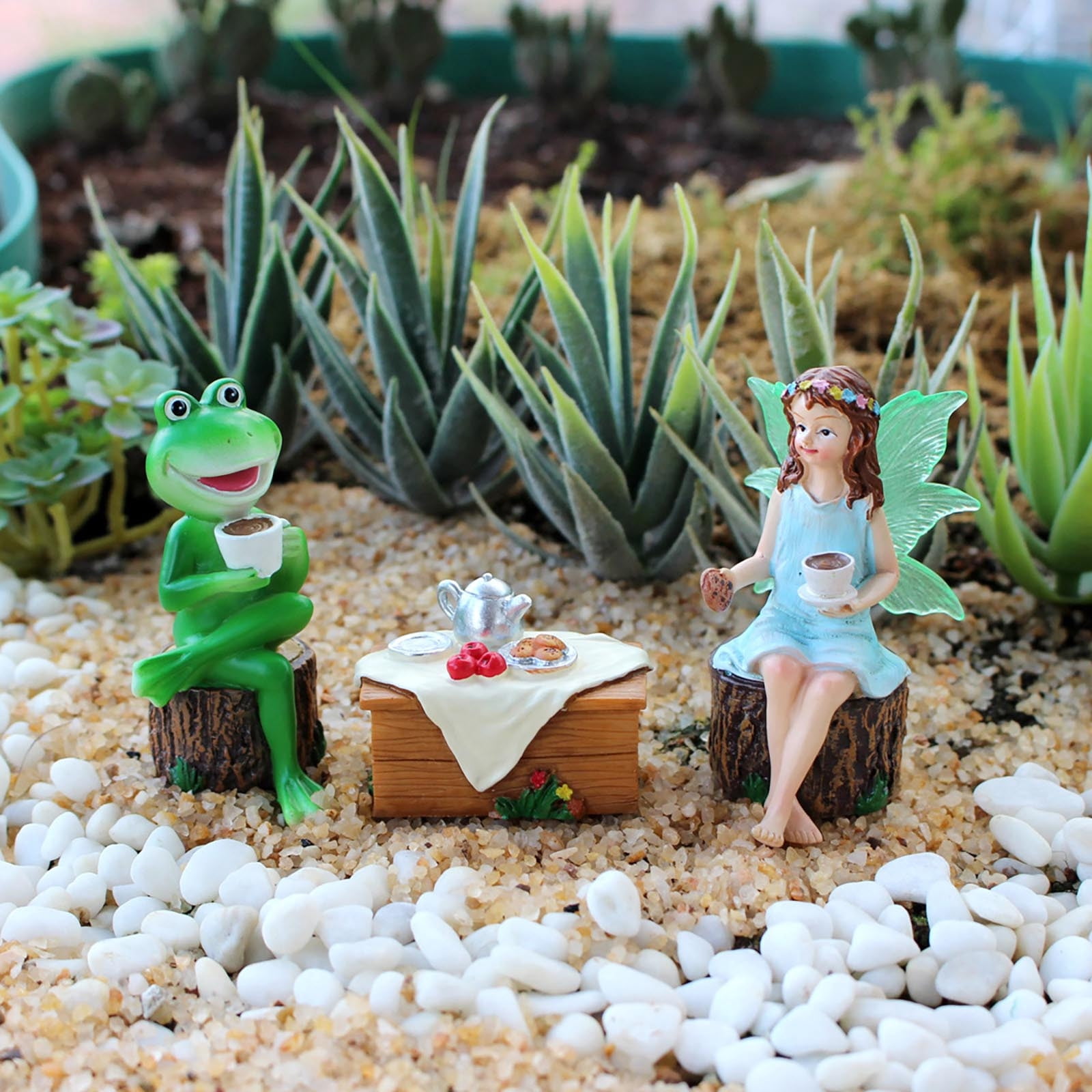 3PC Outdoor Frog And Fairy Garden Decoration Resin Frog Statue Garden Decoration Frog Statue Garden Statue For Mini Pond Balcony
