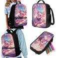 thumbnail image 4 of Yuyamidu Cute Axolotl Kids Backpack Set 3 in 1, 17 Inch School Backpack with Lunch Bag and Pencil Case, Large Capacity Bookbag for Boys Girls, Elementary Middle School, 4 of 7