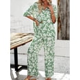 thumbnail image 5 of Womens Summer Print 2 Piece Pajama Sets Short Sleeve Button Down Outfit Long Pants Sleepwear Set Green M, 5 of 9