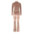 thumbnail image 2 of Womens 2 Piece Velvet Tracksuit Long Sleeve Zip Up Crop Jacket Tops Flared Long Pant Sets with Pockets, 2 of 4
