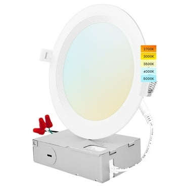 Luxrite 6 inch Ultra Thin LED Recessed Light J-Box 14W 5 Color Options Dimmable 1150 Lumens IC Rated Baffle