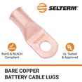 thumbnail image 3 of SELTERM 2 terminales de alambre de cobre de 2/0 AWG de 3/8 pulgadas, terminales de anillo de batería, extremos de cable de batería, conectores de terminales de anillo de calibre 00, ojales de cobre de, 3 of 5