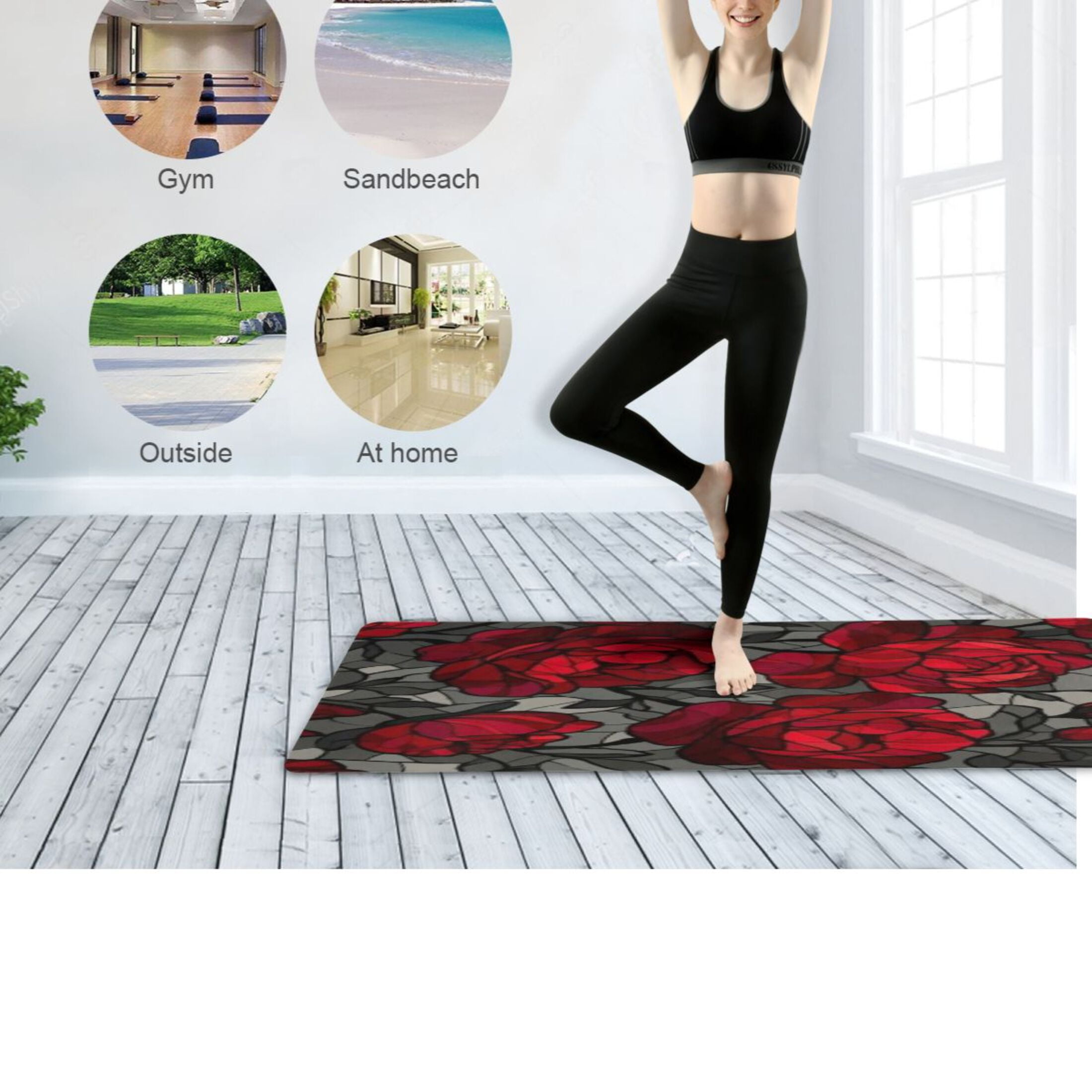 BZSMCE Yoga Mat Women Fitness Mat Crimson Rose Noir Pattern