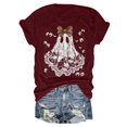thumbnail image 3 of Halloween Ghost Shirts for Women Casual Short-Sleeved Ghost Print T-Shirt Retro Fall Spooky Season Tees Tops, 3 of 5