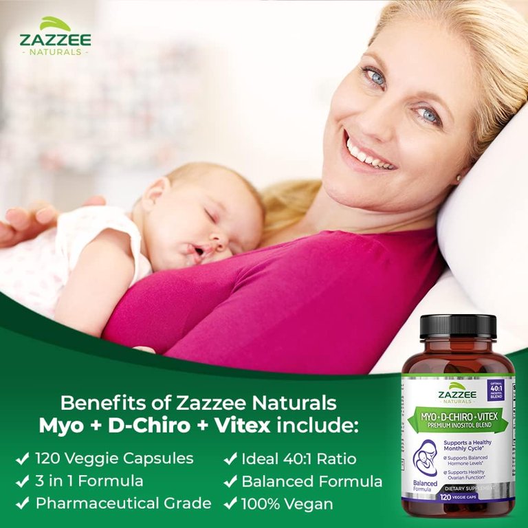 Zazzee Myo-Inositol + D-Chiro + Vitex, 120 Vegan Capsules