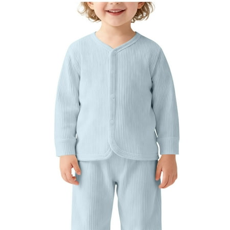 AHTJRT Kids Cardigans V Neck Full Button Sweaters Children s Soft Ribbed Knit Long Sleeve Sweater Outerwear Casual Fall Spring Solid Warm Tops Blue 3-4 Years