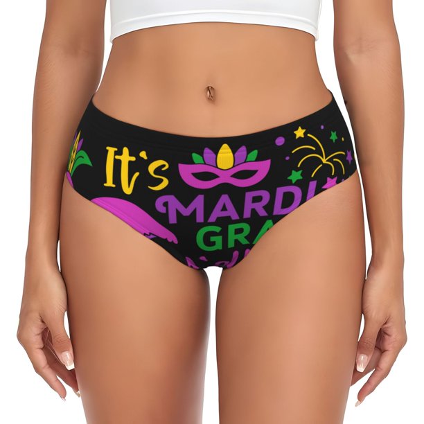 Balery Mardi Gras with Flamingo Ropa Interior de Algodón para Mujer con Dibujo – Braguitas Cómodas y Elásticas, Estilo Clásico-Medium