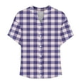 thumbnail image 4 of Ashirexll Ladies Tops and Blouses, Short Sleeve Tops for Women, V-neck Short Sleeve Striped Checkered Summer Button Short Sleeve Loose and Fashion T-shirt Top, 4 of 5
