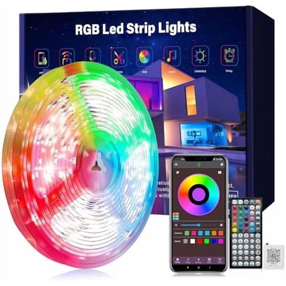 50 ft LED Lights for Bedroom Music Sync RGB LED Strip Lights with APP & Remote Control LED Lights for Room Home Party Christmas Wall Decor (1 Roll of 50ft)
