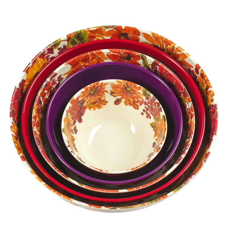 10 Piece Melamine Mixing Bowl Set with Lids, Fall Floral 