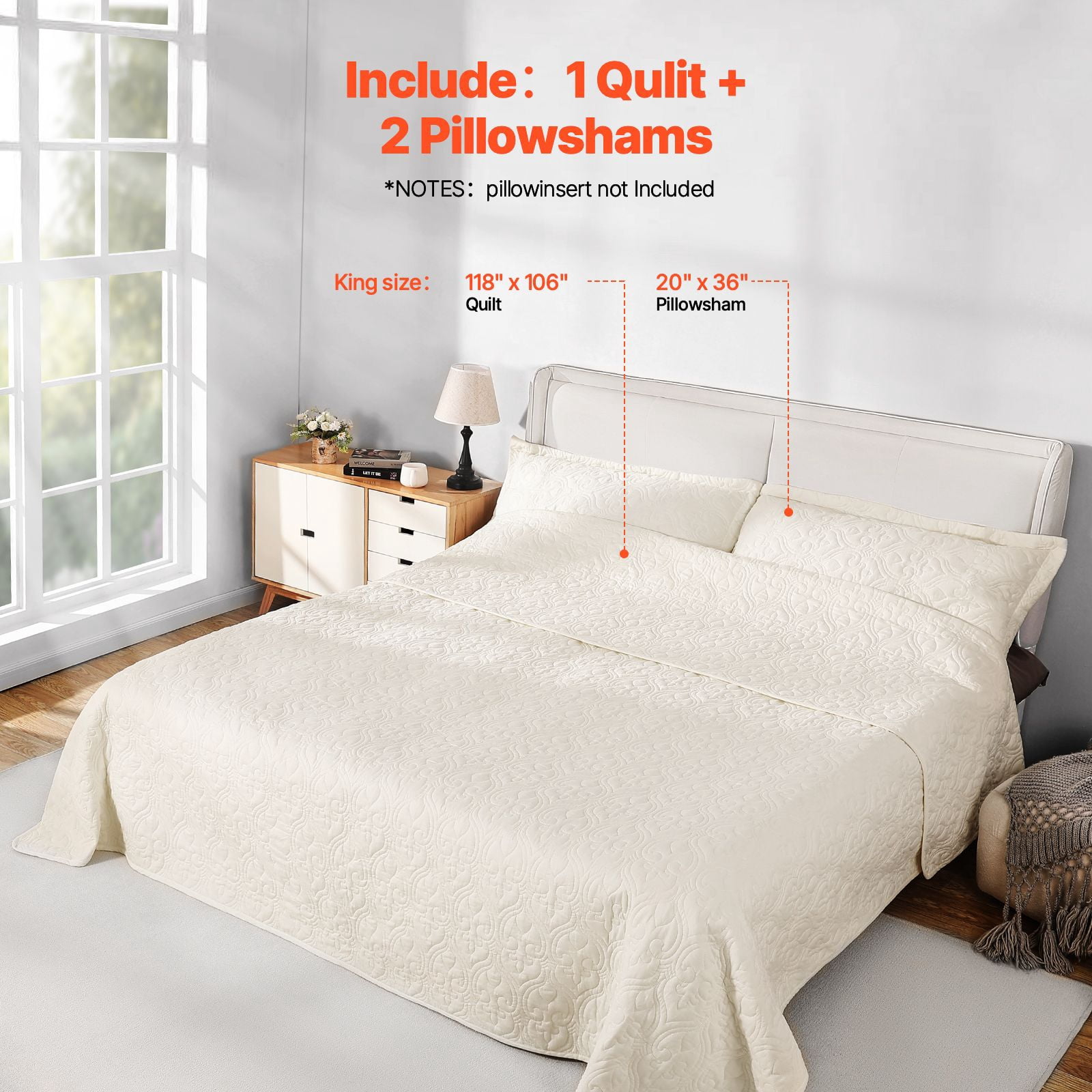 King Size 3-Piece Cotton Quilt Set with 3D Quilting, 100% Cotton Fabric, Polyester Filling, for All Seasons Bedroom