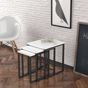 Elarde 3 pcs nesting table, metal legs with wood top, White
