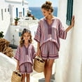 thumbnail image 2 of MEZZALL Girls Boho Striped 2 Piece Outfit Set, V Neck Batwing Sleeve Striped Blouse & Elastic Waist Pocket Shorts Matching Suit, Lightweight Breathable Vacation Outfit for Girls Trendy Clothes Sets, 2 of 4