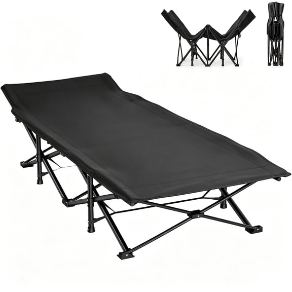 Folding Camping Cots for Adults, Portable Outdoor Camping Bed with Mattress, Heavy Duty Guest Bed Sleeping Cot Folding Bed for Camping Traveling Office Use, 74" X 26", Black, Supports 330 Lbs