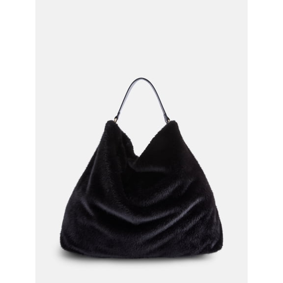 Scenario Women's Faux Fur Hobo Bag, Black