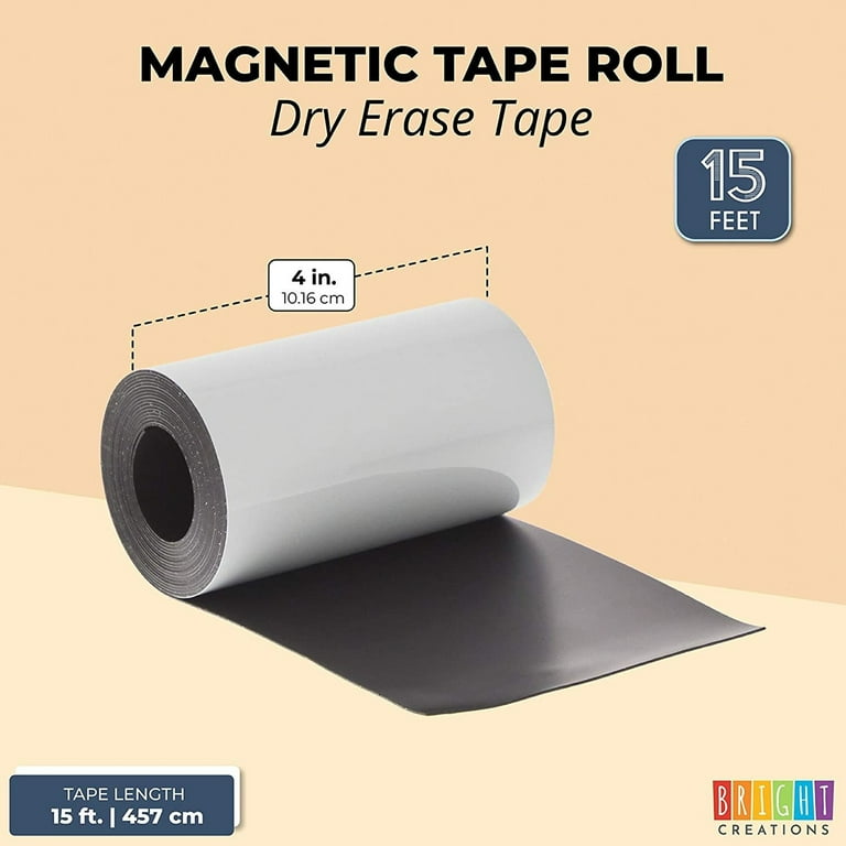 1-Pack Dry Erase Reusable and Customizable Magnetic Tape Roll for  Organizing Packaging, Classroom Whiteboard Reminders, Calendar and  Scheduling (4 Inches x 15 Feet)