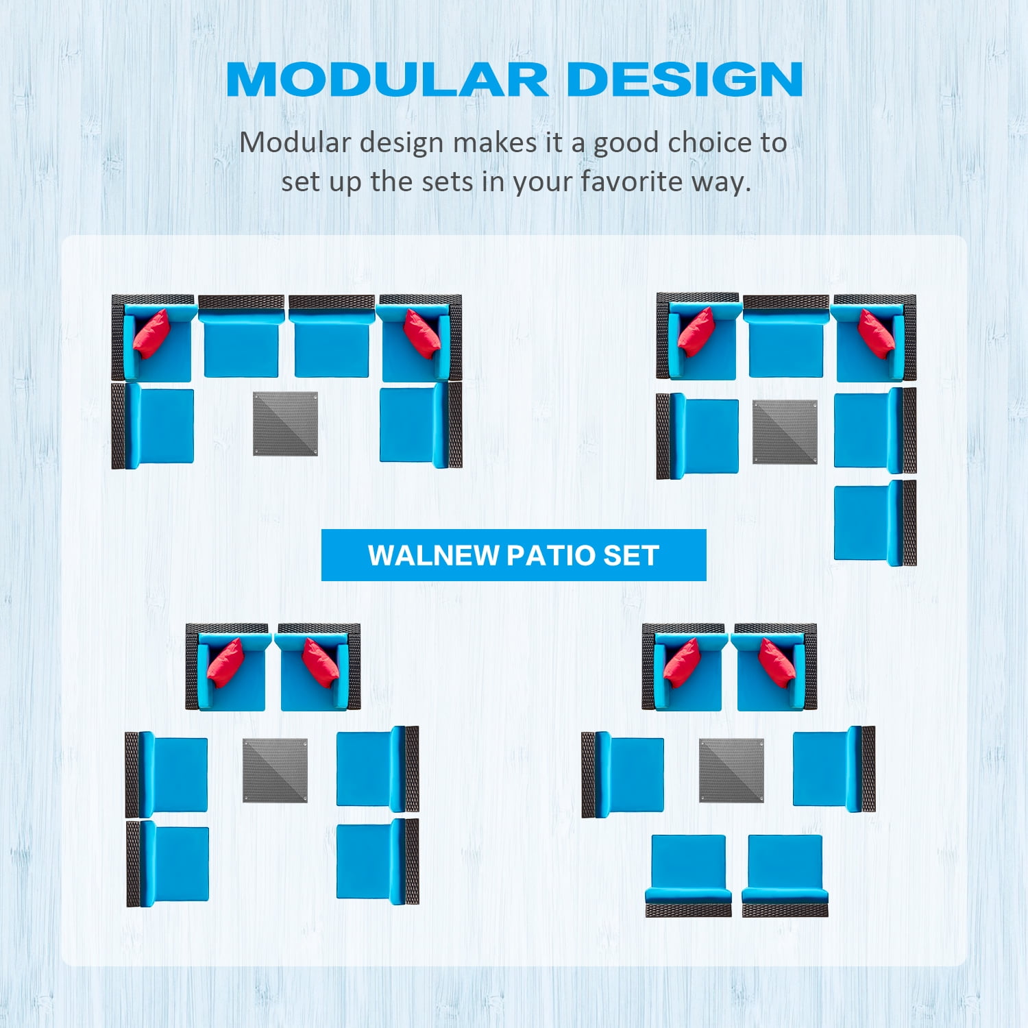 Lacoo 7 Pieces Patio Conversation Sets Outdoor Sectional Sofa Set PE Rattan Seating Group with Cushions and Table Blue