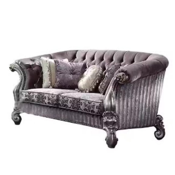 HomeRoots 515709 76 in. Velvet Love Seat Sofa & Toss Pillows, Purple & Platinum